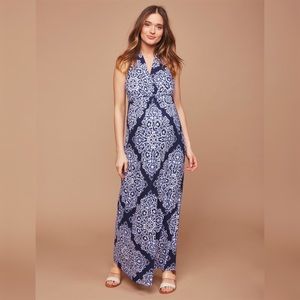 Motherhood Maternity printed navy/white maxi dress